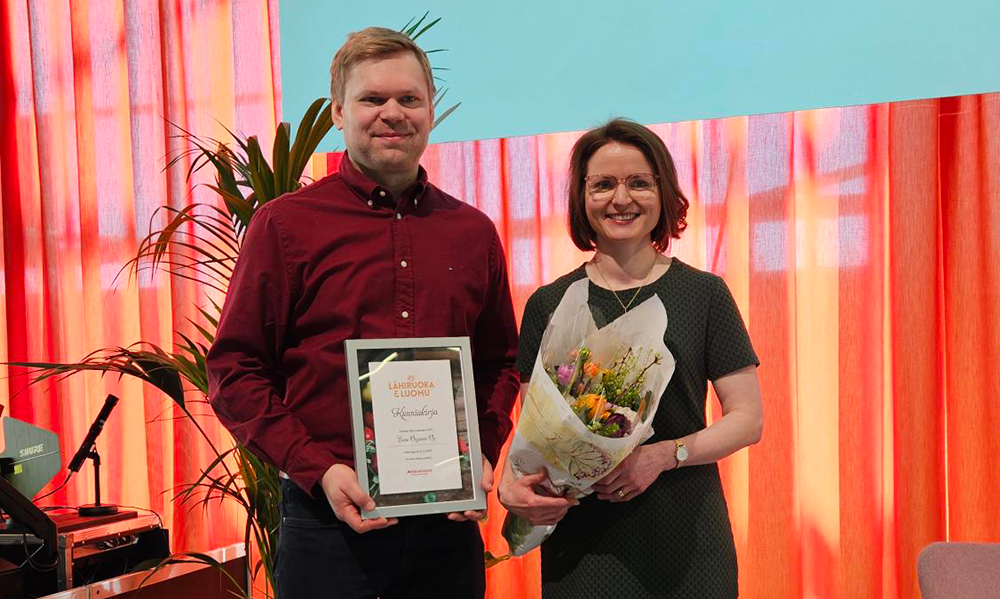 Vuoden lähiruokateko 2025 -voittajat Antti ja Elina Vauhkonen. Kuva: Heidi Siivonen